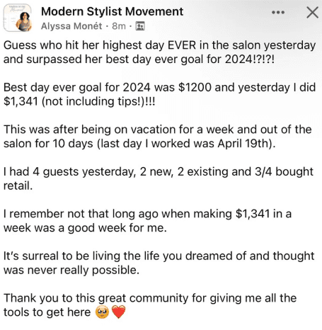 Stylist testimonial screenshot