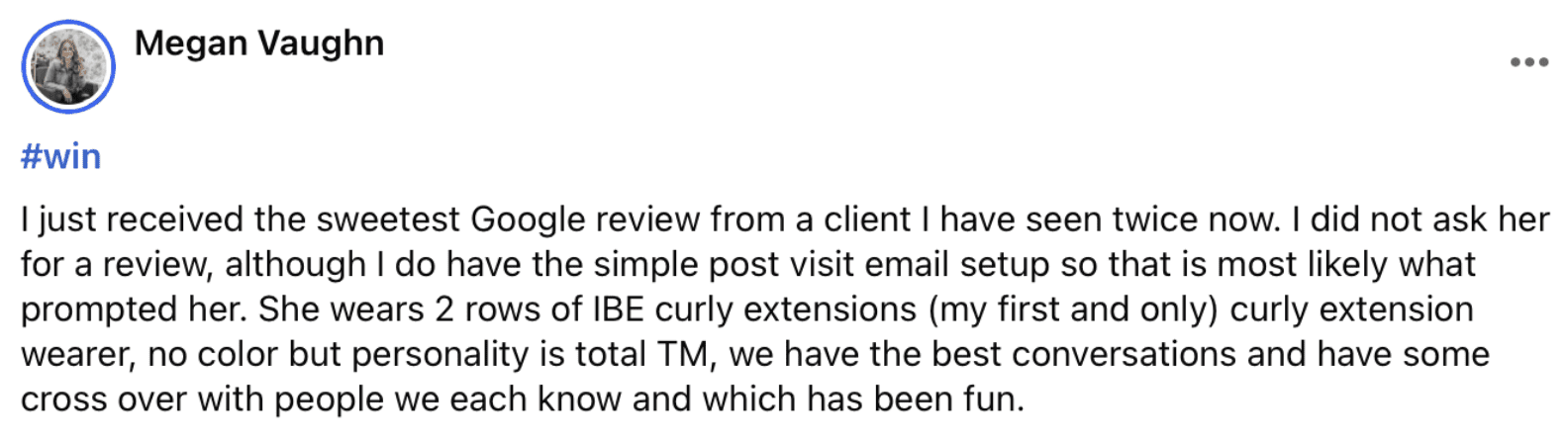 Stylist testimonial screenshot