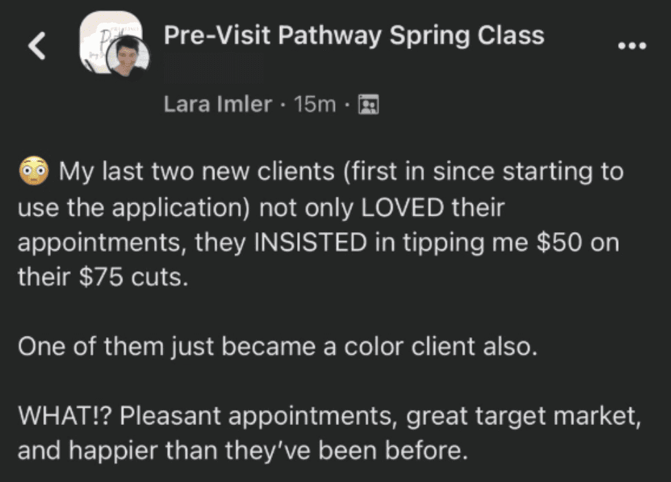 Stylist testimonial screenshot